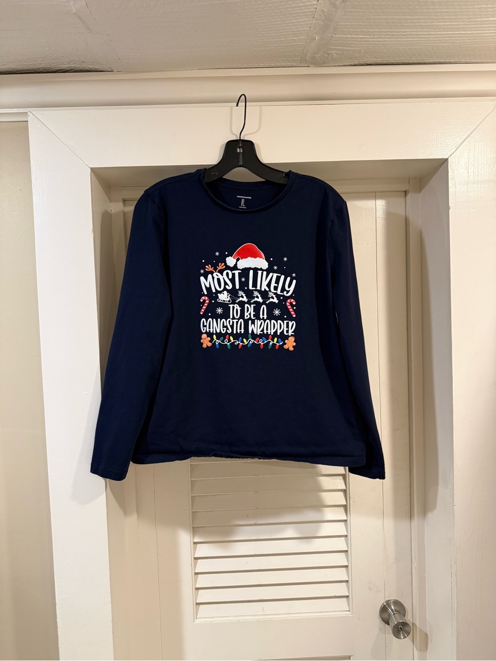 Christmas Pajama Long Sleeve Shirt Size Large Most Likely to be a Gansta Wrapper - Picture 3 of 7
